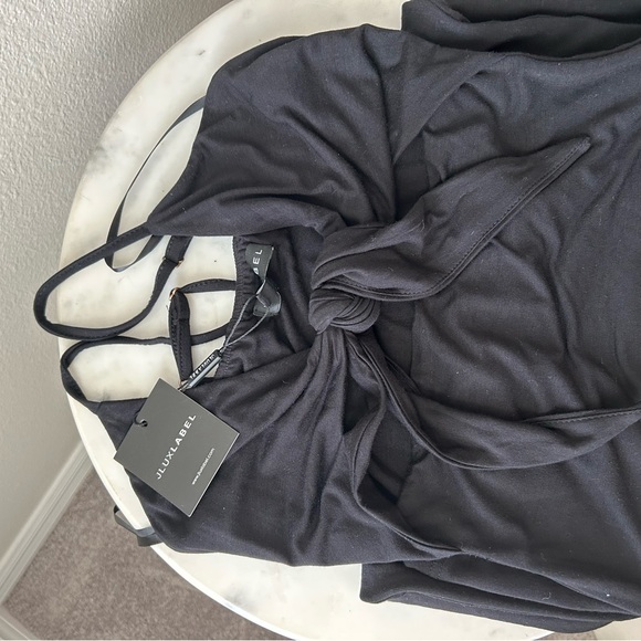 JLUXLABEL Black Bodycon Midi Dress Spaghetti Strap - Picture 4 of 4